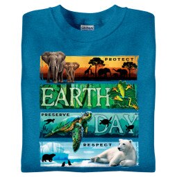 T-Shirt with Earth Day in colored bars with animals