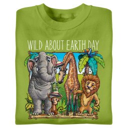 Earth Day t-shirt with animals in kiwi green