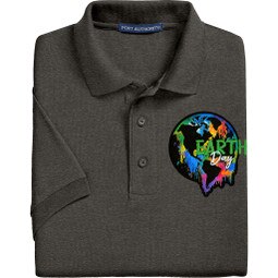 Polo shirt with watercolor Earth Day applique patch