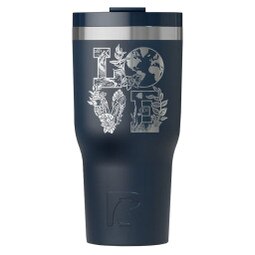 Tumbler etched with LOVE, the O is Earth